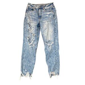 American Eagle Mom Jeans Size 6 Regular High Rise Distressed 100% Cotton Light W